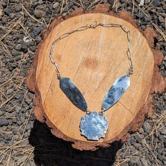 Native American Chain Necklace Handmade Cluster Turquoise 2 Large Leaves*** - Picture 10 of 11